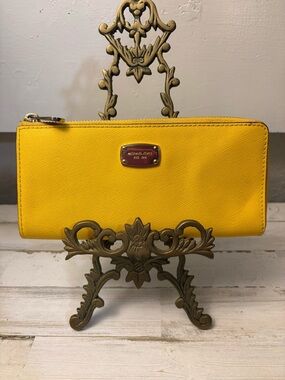 Michael Kors Bright Yellow Saffiano Zip Around Wallet